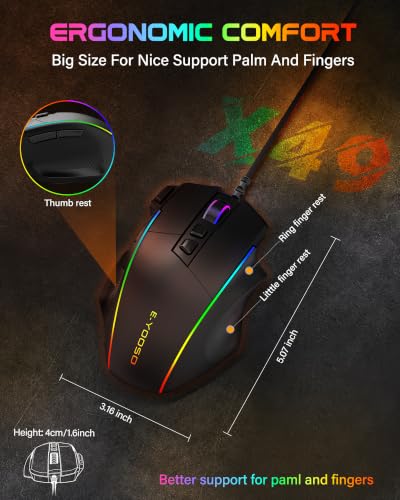 X49 Wired Computer Gaming Mouse,Rapid Fire Key,12K Sensor,Native 12400 DPI | 1ms Quick Response,20M Click Lifespan,105g Lightweight,RGB Backlit, 5.9Ft USB A Corded Gamer Mice, Ergonomic PC Maus,Black