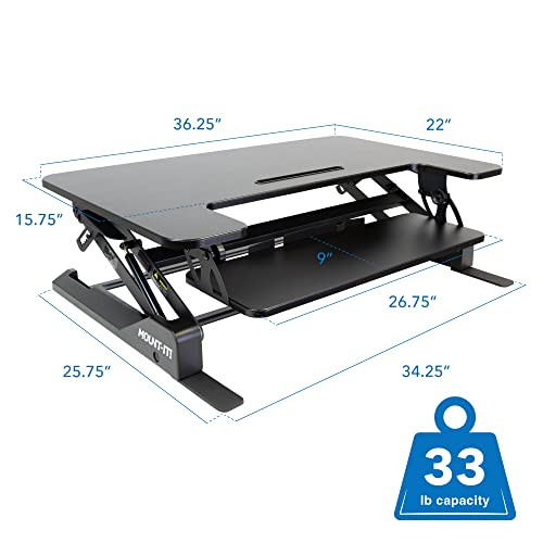 Mount-It! Standing Desk Converter - Height Adjustable Stand Up Riser with Manual Lift, 36.5" x 22" Desktop, Stand up Convertor in Black, Fits Dual Monitors, Laptop and Keyboard Mouse Tray - size: 36" Width