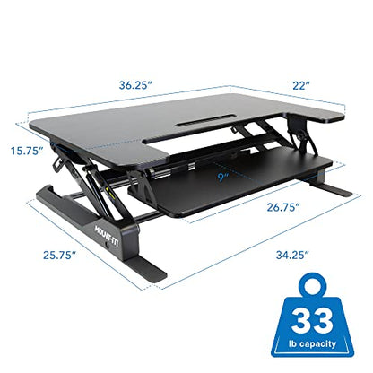 Mount-It! Standing Desk Converter - Height Adjustable Stand Up Riser with Manual Lift, 36.5" x 22" Desktop, Stand up Convertor in Black, Fits Dual Monitors, Laptop and Keyboard Mouse Tray - size: 36" Width