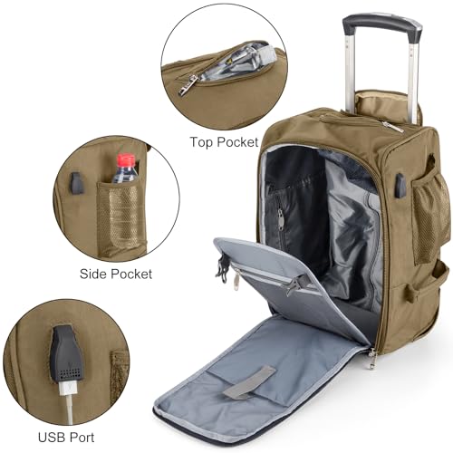 Boardingblue 17x10x9 Inches United Airlines Rolling Personal Item Under Seat Duffle Bag Luggage Suitable For Major Airlines Including Spirit, and Frontier Airline - color: Beige