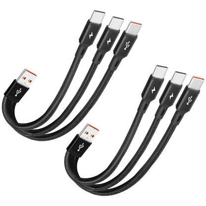 GELRHONR 2Pack USB C Splitter Cable, 3 in 1 USB C Multi Charging Cable, Nylon Braided 5A Fast Charge Cord, Compatible with Mobile/Android and More (2 Pack 7.8inch) - size: 2 Pack 7.8inch