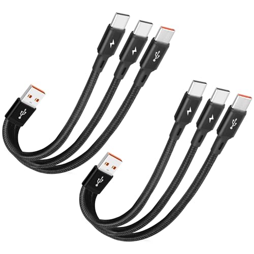 GELRHONR 2Pack USB C Splitter Cable, 3 in 1 USB C Multi Charging Cable, Nylon Braided 5A Fast Charge Cord, Compatible with Mobile/Android and More (2 Pack 7.8inch) - size: 2 Pack 7.8inch