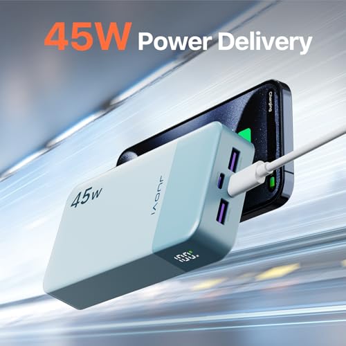 JUOVI Power Bank 45W 20000mAh Portable Charger USB C, PD QC Fast Charging 4-Port(2C+2A) External Battery Pack with LED Display, for iPhone 15 16 MacBook ipad | PD QC Fast Charging with 4 USB Ports(2C 2A), LED Display External Battery Pack for iPad Tablet