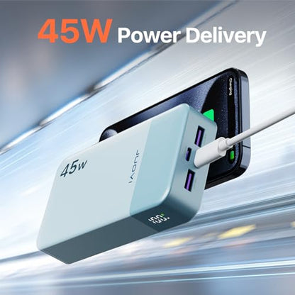 JUOVI Power Bank 45W 20000mAh Portable Charger USB C, PD QC Fast Charging 4-Port(2C+2A) External Battery Pack with LED Display, for iPhone 15 16 MacBook ipad | PD QC Fast Charging with 4 USB Ports(2C 2A), LED Display External Battery Pack for iPad Tablet