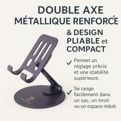 180°/360° Adjustable Rotating Desk Stand for Phone and Tablet, Metallic Lavender, Adjustable 180°/360°, Metal Base, for Office - Lavender