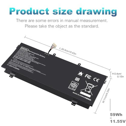 SH03XL Laptop Battery for HP Spectre X360 13-W023DX 13-AC001NA 13-AC013DX 13-AC033DX 13-AC037TU 13-AC052NA 13-W013DX 13-W031NG 13-W002NG 13-W003NG Series HSTNN-LB7L TPN-Q178 859026-421 901308-421 - size: 10.43*4.33*0.15inch SH03XL