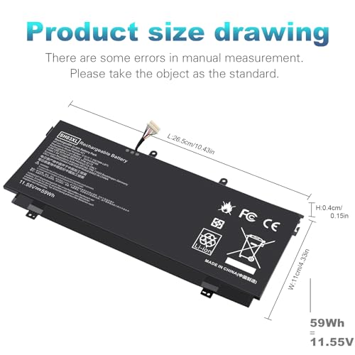 SH03XL Laptop Battery for HP Spectre X360 13-W023DX 13-AC001NA 13-AC013DX 13-AC033DX 13-AC037TU 13-AC052NA 13-W013DX 13-W031NG 13-W002NG 13-W003NG Series HSTNN-LB7L TPN-Q178 859026-421 901308-421 - size: 10.43*4.33*0.15inch SH03XL