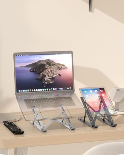 Adjustable Aluminum Alloy Laptop Stand for Desk, Portable Laptop Riser with 6-Level Height, Foldable Ergonomic Laptop Holder, for 10-15.6” Laptops and Tablets - Black - color: Black