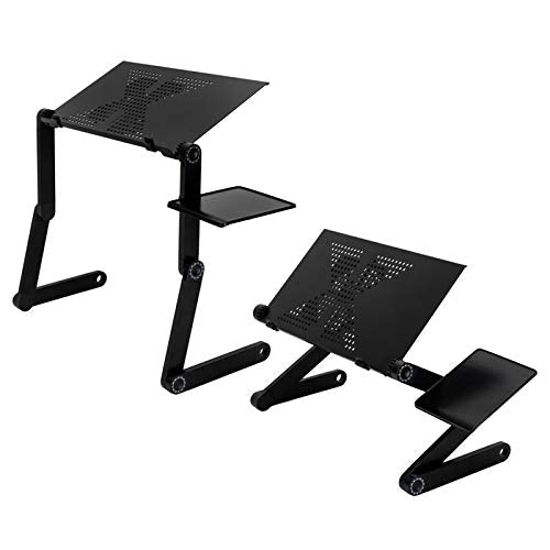Adjustable Laptop Desk for Bed, Ergonomic Aluminum Lap Desk with Built-in Cooling Fan & Detachable Mouse Pad, 360-Degree Rotating Folding Table Stand for Sofa, Couch, Floor, Black