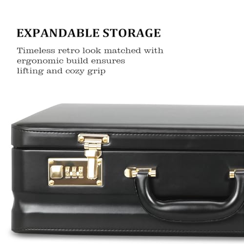 Briefcases for Men,Combo Lock & 16in Laptop Compartmen,Expandable Space,Multi File Organizer, WP Leather，Perfect for Office, Travel【Black】 - color: D-black