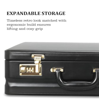 Briefcases for Men,Combo Lock & 16in Laptop Compartmen,Expandable Space,Multi File Organizer, WP Leather，Perfect for Office, Travel【Black】 - color: D-black