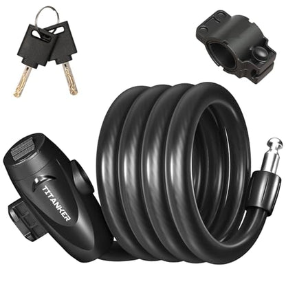 Titanker Bike Lock, 1/2 Inch Thick Bike Lock Cable Coiled Secure Bicycle Lock with Keys Scooter Lock Bike Locks Heavy Duty Anti Theft Bike Cable Lock with Mounting Bracket (4Feet, 6 Feet) - style: Matte Black-4Feet