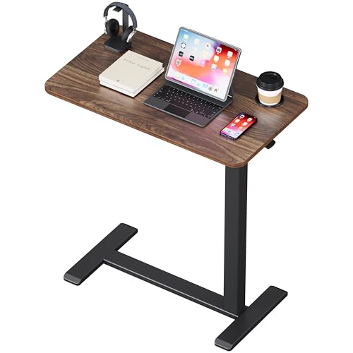 BIZUM Adjustable Bedside Table with Swivel Hidden Wheels Pneumatic Rolling Desk Mobile Standing Desk with Cup Holder for Hospital Home(27.6"x15.8" Walnut) - color: Walnut, size: 27.6"x15.8"