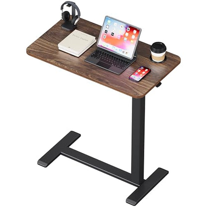 BIZUM Adjustable Bedside Table with Swivel Hidden Wheels Pneumatic Rolling Desk Mobile Standing Desk with Cup Holder for Hospital Home(27.6"x15.8" Walnut) - color: Walnut, size: 27.6"x15.8"