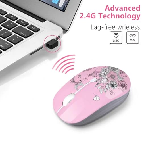 JUHOO Wireless Mouse with Nano Receiver for PC, Laptop, Notebook, Computer, MacBook, Less Noise, Portable Mobile Optical Mice - style: Flower Girl