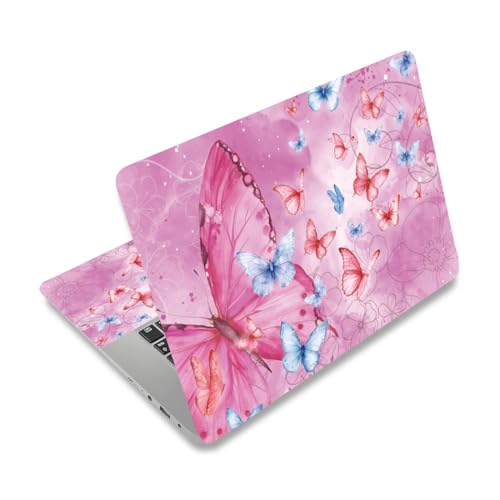 PLIGREAT Pink Butterfly Laptop Skin Sticker Decals, 12" 13" 13.3" 14" 15 inch Laptop Universal Vinyl Notebook Art Protector Cover Decal Netbook PC Personalized Floral Skin Stickers - color: Pink Butterfly