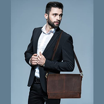Oak Leathers Leather Messenger Bag for Men and Women - Laptop Briefcase Bag For College, Office, Adjustable Shoulder Strap - color: Walnut With Diary