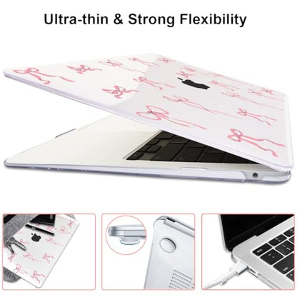 Compatible with 2021 2020 2019 2018 MacBook Air 13 inch Case M1 A2337 A2179 A1932 with Touch ID, Crystal Clear Pattern Plastic Hard Shell Case for MacBook Air 13 M1 2021, Pink Bowknot - color: Pink Bowknot