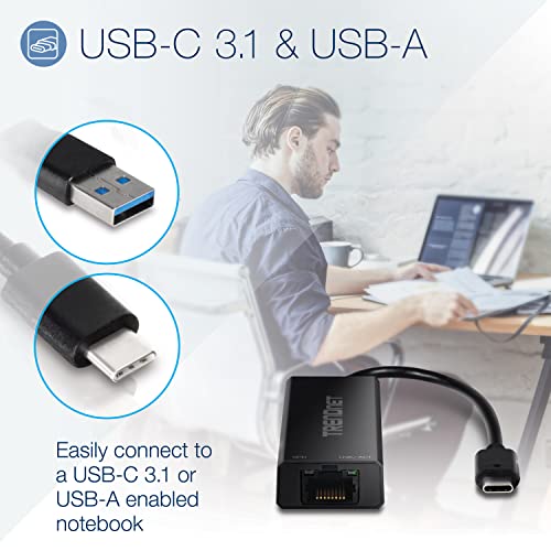 TRENDnet USB-C 3.1 to 2.5GBASE-T Ethernet Adapter, TUC-ET2G | NDAA & TAA Compliant, Windows & Mac Compatible, USB Type-C to USB-A Converter Included, Up to 2.5Gbps Speeds - size: USB-C 3.1, style: 2.5 Gbps