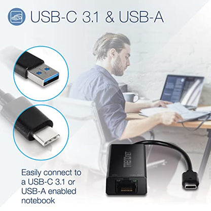 TRENDnet USB-C 3.1 to 2.5GBASE-T Ethernet Adapter, TUC-ET2G | NDAA & TAA Compliant, Windows & Mac Compatible, USB Type-C to USB-A Converter Included, Up to 2.5Gbps Speeds - size: USB-C 3.1, style: 2.5 Gbps
