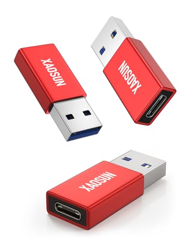 XAOSUN 10Gbps USB to USB C Adapter 3 Pack, 3.1 USBC Female to USB Male Adapter, One-Sided SuperSpeed Data Sync, 100W Fast Charging for iPhone 16 15 14 13, Laptop, Charger, Quest Link, etc, Red - color: Red-3Pack
