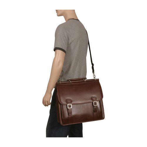 McKlein, V Series, Halsted, Top Grain Cowhide Leather, 15" Leather Double Compartment Laptop Briefcase, Black (80335)