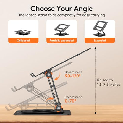 TECKNET Laptop Stand for Desk - 360° Rotating Base, Ergonomic Foldable Computer Stand for Laptop Riser, Height Adjustable, Compatible with MacBook Pro, Dell XPS, HP, and All Laptops 10-17" (Black) - color: Black