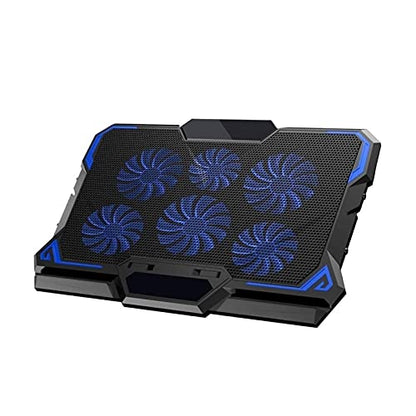 Laptop Cooling Pad 6 Fans Up to 17.3 Inch Heavy Notebook Cooler Blue LED Lights 2 USB Ports Blue-6fans