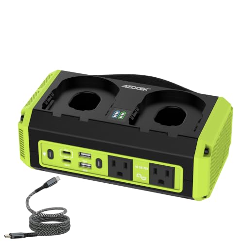 350W Power Inverter Pure Sine Wave Compatible with Ryobi 18V Battery | No Battery, 7A Fast Charger, 2 AC Outlets, 2 Type-C (140W/65W), 2 QC USB Ports, 600LM LED - color: Green