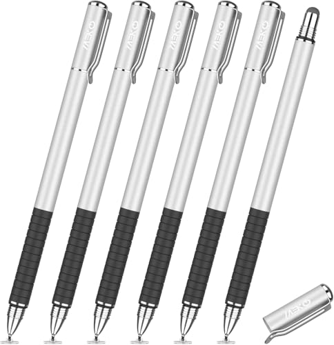 MEKO Stylus Pen for Touchscreen, 2-in-1 Universal Stylus 6Pcs | MEKO 1st Gen Stylus, Fiber & Disc Tips, High Precision, Work for iPad iPhone Android Tablets All Touch Screens-Sliver - color: Silver