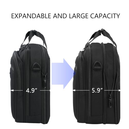 VANKEAN Laptop Briefcase Fits 15.6"-16" Laptop Slim Expandable Shoulder Bag | Multi Functional Compartment,Padded Shoulder Strap,Convenient Luggage Strap,Water-Repellent Fabric,Padded Laptop Compartment - color: Black-black, size: 15.6"