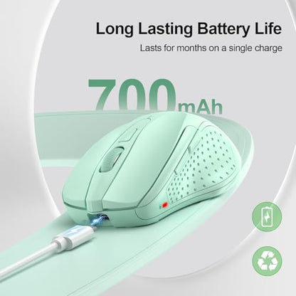 TECKNET Wireless Mouse, BT 5.0/2.4G, Rechargeable 6-DPI Silent, Green | Bluetooth 5.0/3.0 & USB A, 2-Device Easy Switch, Wide OS Compatible, 6 Buttons, 6-DPI up to 4800, Ergonomic for S to M Hands - color: Green