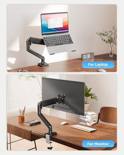 MOUNTUP Laptop Stand for Desk, Adjustable Aluminum Laptops Arm Mount for 14-17 Inch Notebook & 32" Monitor, Laptops Arm for Desk Support for 2.2-19.8lbs, 2-in-1 Laptop Desk Mount with Clamp/Grommet