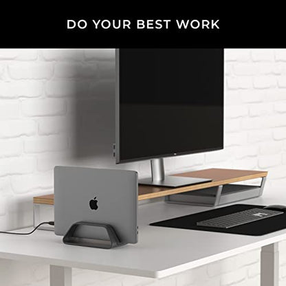HumanCentric Vertical Laptop Stand Compatible with MacBook Pro and MacBook Air, Holder for Personal Computer Desk Stand, Aluminium, Exchangeable Inserts to Fit Different Device Models, Black - color: Black