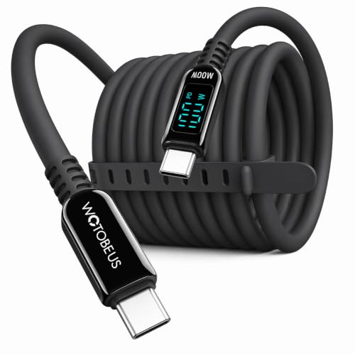 10ft Silicone USB-C to USB-C Cable with LED Power Display, Real-Time Digital Screen Shows Fast Charging Wattage, Extra Long Soft Touch Cord for iPhone, Pixel, iPad, Tablets, MacBook, Laptops - size: 10FT