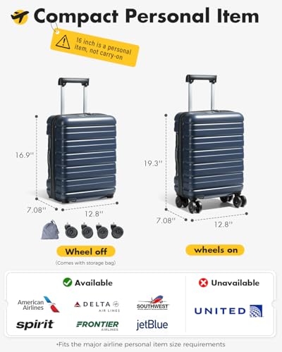 Lekesky 16 Inch Underseat Carry On Luggage Airline Approved, A-Blue | Durable ABS, Small Underseat Carry-on Luggage with TSA Lock Spinner Wheels, Personal Item Luggage Removable Wheels for Travel - color: A-Blue, size: 16 Inch