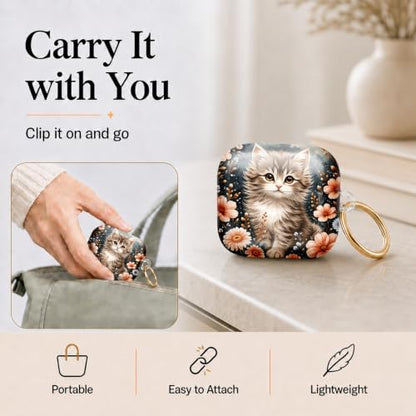 Compatible with AirPod 4 Case 2024, Cute Hard Plastic Protective Cover for Airpod 4th Generation Women, Shockproof Shell Skin with Gold Ring Keychain,Cute Cat Floral - color: Cute Cat Floral