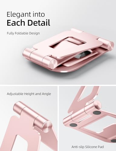 Nulaxy Dual Adjustable Foldable iPad Stand, Full Aluminum, Rose Gold | Desktop Tablet Holder, Tablet Accessories for Office Kindle Compatible with All Mobile Devices, Ipads and Phones - color: C-Rose Gold