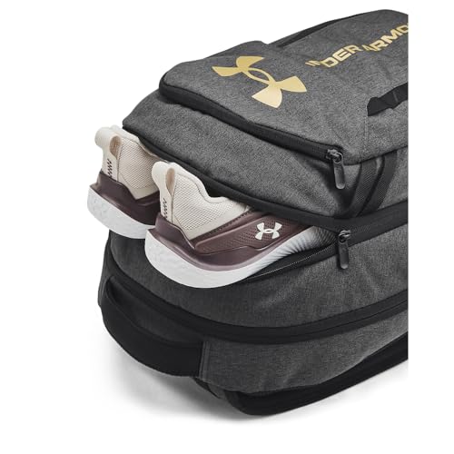 Under Armour Unisex-Adult Hustle 6.0 Backpack, (005) Black Full Heather/Black/Metallic Gold, One Size Fits Most - color: (005) Black Full Heather / Black / Metallic Gold, size: One Size