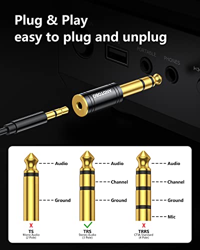 ANDTOBO 1/4 inch Male to 3.5mm Female Stereo Audio Jack Pure Copper Adapter for Headphone, Amp, 2 Pack-Black - color: 1/4 Male to 3.5mm Female -2PACK