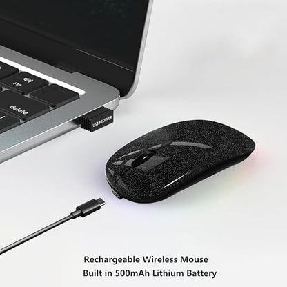 WREANU Wireless Bluetooth Mouse, Rechargeable Laptop Mice, Bright Black | Silent Slim Dual Mode(BT 5.2 & 2.4G Portable USB Receiver) Computer Mouse for Laptop/iPad/Tablet/Apple/Computer/Mac - color: Bright Black