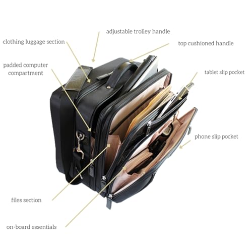 FRANCINE Croco-Style Roller Laptop Tote Bag, Fits Up to 17-Inch Laptop, Wheeled Carry-On Work Travel Bag with Telescoping Handle and Multiple Compartments (Black)