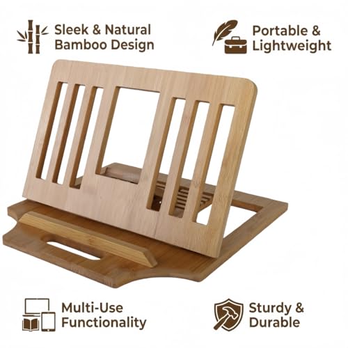 Bamboo Foldable Laptop Stand Holder, 6-Level Adjustable Ergonomic Notebook Riser with Heat Dissipation for 10-17 Inch Laptops, MacBook, Tablet (Natural Bamboo) - color: Natural Bamboo