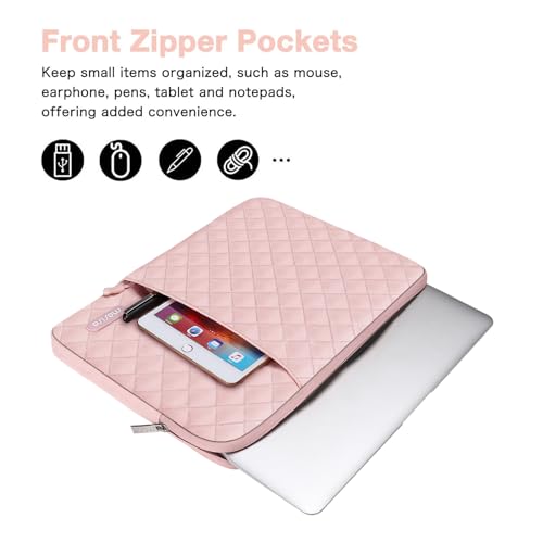 MOSISO Laptop Case 15 inch, 15 inch Laptop Sleeve, Chalk Pink | Compatible with MacBook Air M5 A3448 M4 A3241 M3 A3114 M2 A2941 2026-2023, Square Quilted Vertical Bag with Pocket&Small Case - color: Chalk Pink, size: 15 inch