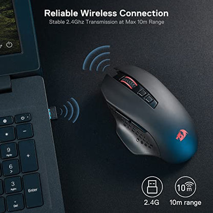 Redragon M656 Wireless Gaming Mouse, 4000 DPI & Programmable | 5 DPI Levels, 7 Macro Buttons, Red LED Backlit & Pro Software/Drive Supported, for PC/Mac/Laptop - style: 2.4G Wireless