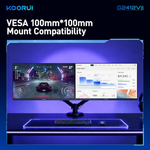 KOORUI 24 Inch Gaming Monitor, 180Hz FHD 1080P VA Display with 3000:1 Contrast, Eye Care, HDMI & VGA, VESA 100x100mm Mountable for Dorm Room, Dual-Screen Setup, PC and Console Gaming - size: 24"/FHD/180Hz