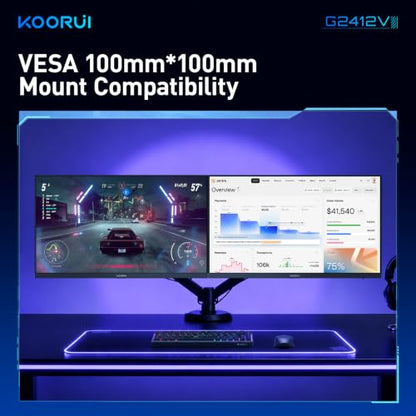 KOORUI 24 Inch Gaming Monitor, 180Hz FHD 1080P VA Display with 3000:1 Contrast, Eye Care, HDMI & VGA, VESA 100x100mm Mountable for Dorm Room, Dual-Screen Setup, PC and Console Gaming - size: 24"/FHD/180Hz