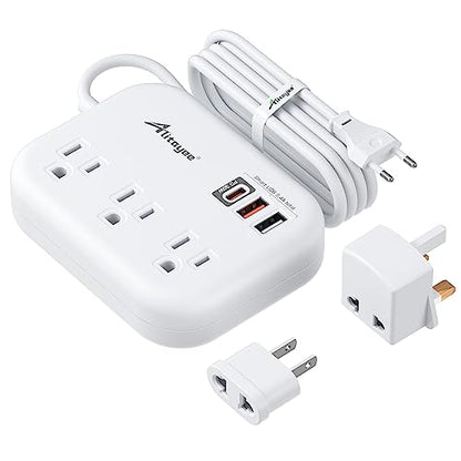 Alitayee PD30W USB C Travel Power Strip,European Travel Plug Adapter C/G/A | PD30W Fast Charger,3 USB,3 Outlets,4ft Extension Cord,International Plug Adapter,UK,Italy Spain France Germany Travel Cruise - style: PD30W-4FT-EU/UK/US Plug