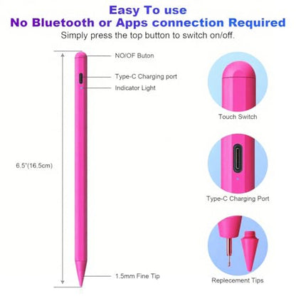 Stylus Pen for iPad A16 11th/10th Palm Rejection & Fast Charging Pen 2025-2018 Stylus Pencil for iPad 11th/A16/10/9/8/7/6th,Pro 12.9/11/13 inch M4,Air M2/M3/5/4/3,Mini A17/5th/6th - color: Rose Red