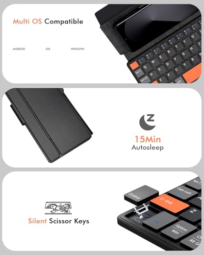 Doohoeek Travel Keyboard with Touchpad, Universal Compact Keyboard with Large Trackpad & Any-Angle Stand for Android/iOS/Windows, Dual-Device Bluetooth Keypad for Phones/Galaxy Z Fold/iPad mini